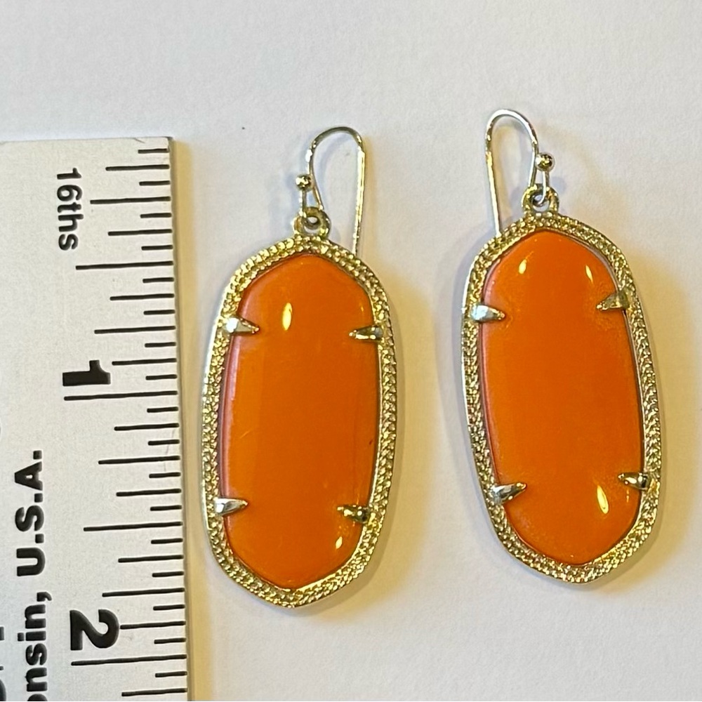 Kendra Scott gold with orange stone earring and pendant necklace set. - Picture 2 of 5